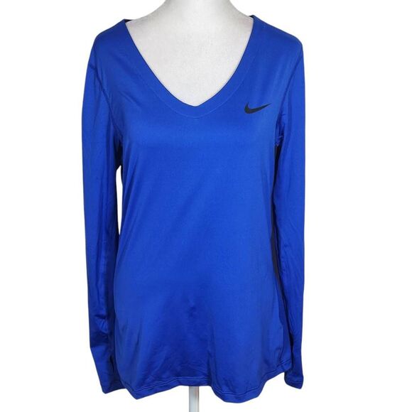 Nike Blue Long Sleeve Athletic Tee Size Large Nike Pro Blue Tee - Picture 1 of 10